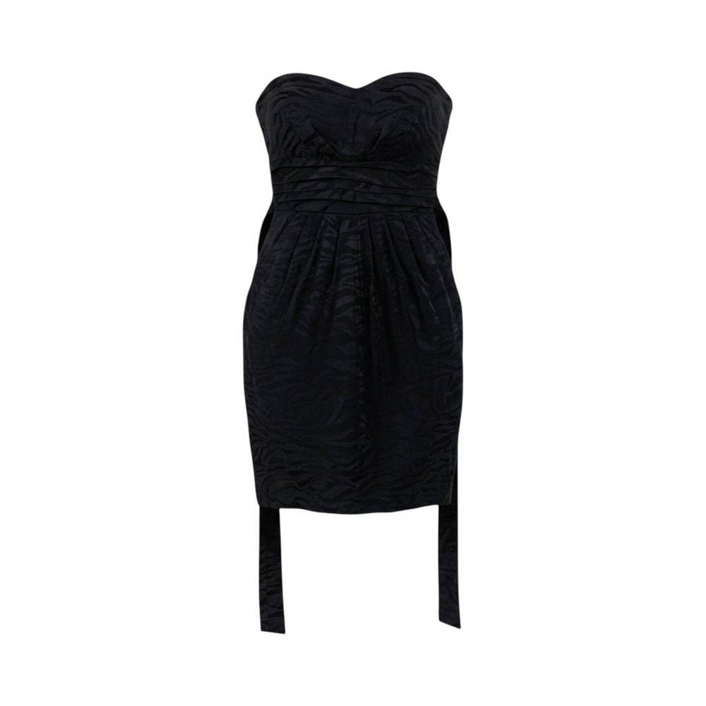 Snap Strapless Mini Dress Womens Size 5 Black Zebra Print Pleated Party Cocktail